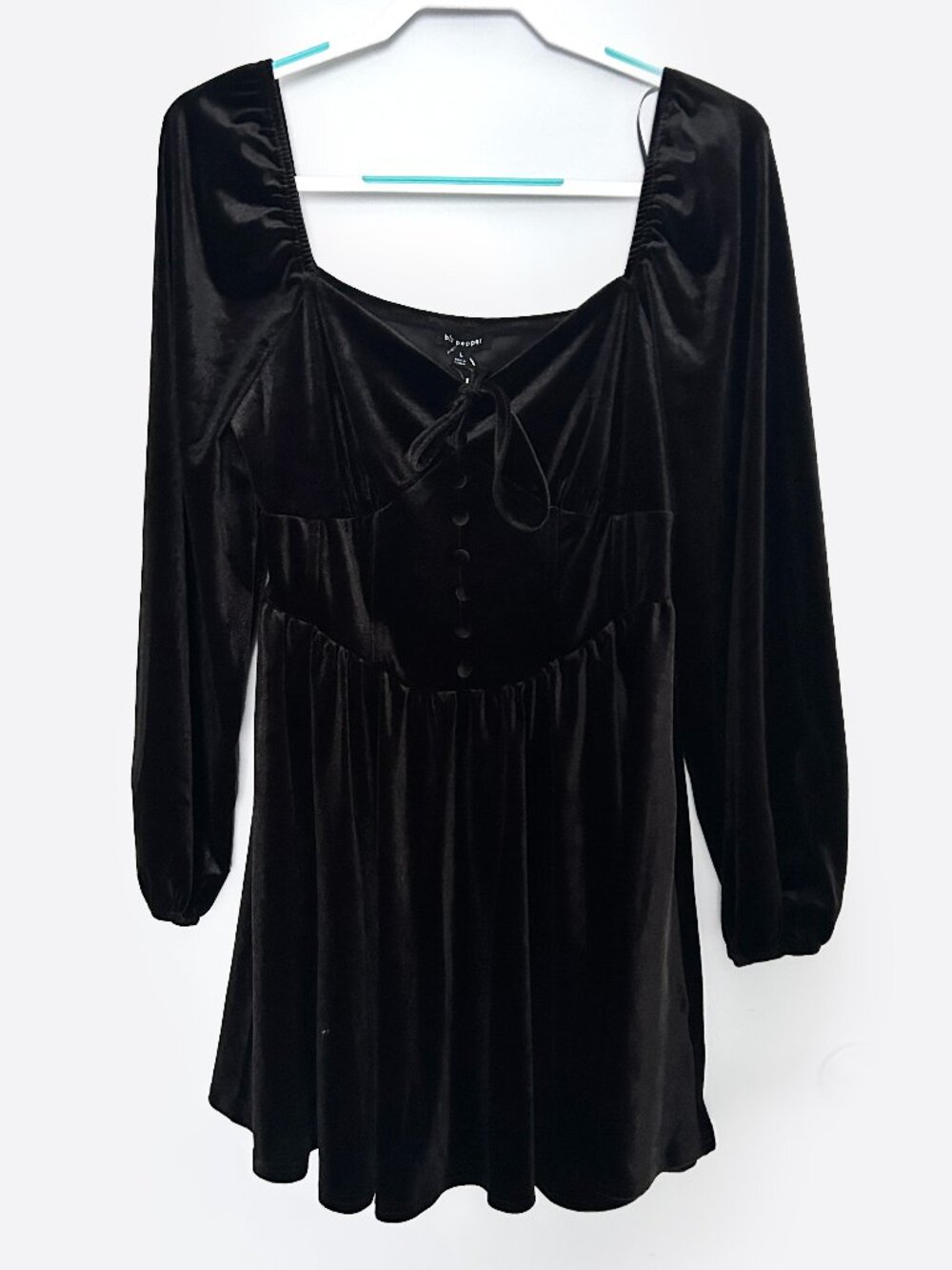Blu Pepper Black Velvet Mini Dress L NWT Whimsigoth Witchy Gothic Babydoll